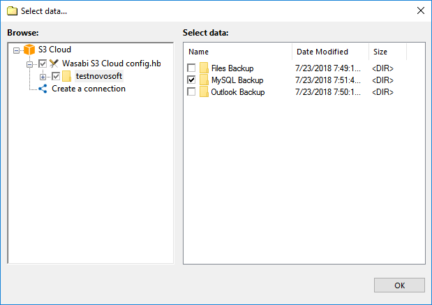 Select files and folders for backup s3 storage